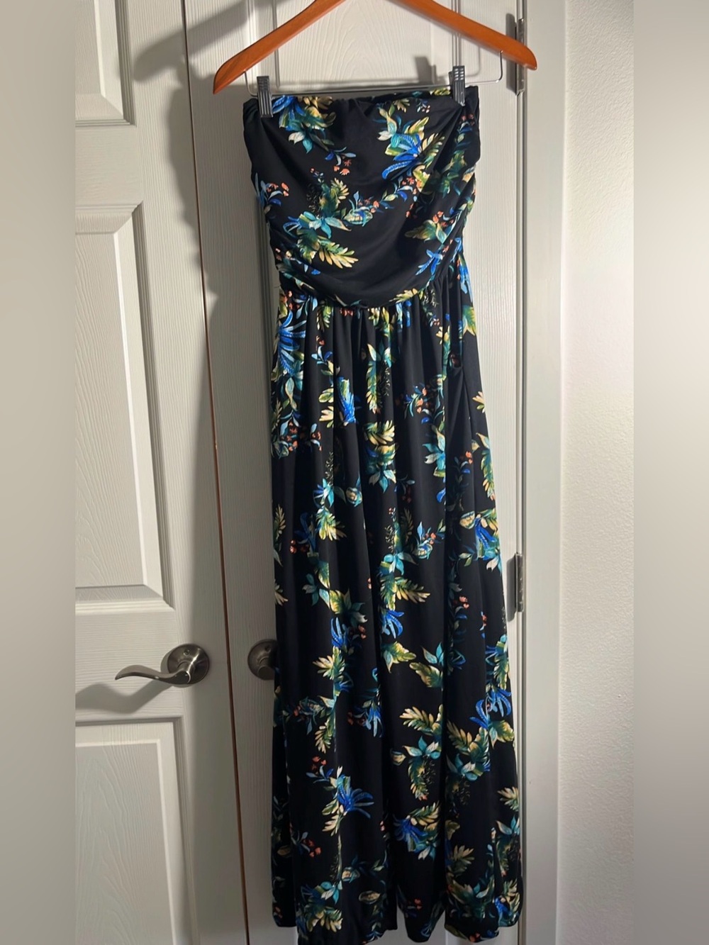 Black Floral Maxi jumpsuit with Blue & Green Print
